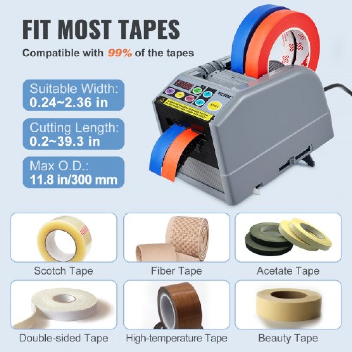 VEVOR Zcut-9 Automatic Tape Dispenser Adhesive Electric Tape Cutter Machine Packaging Tape Machine 6-60mm Tape Width