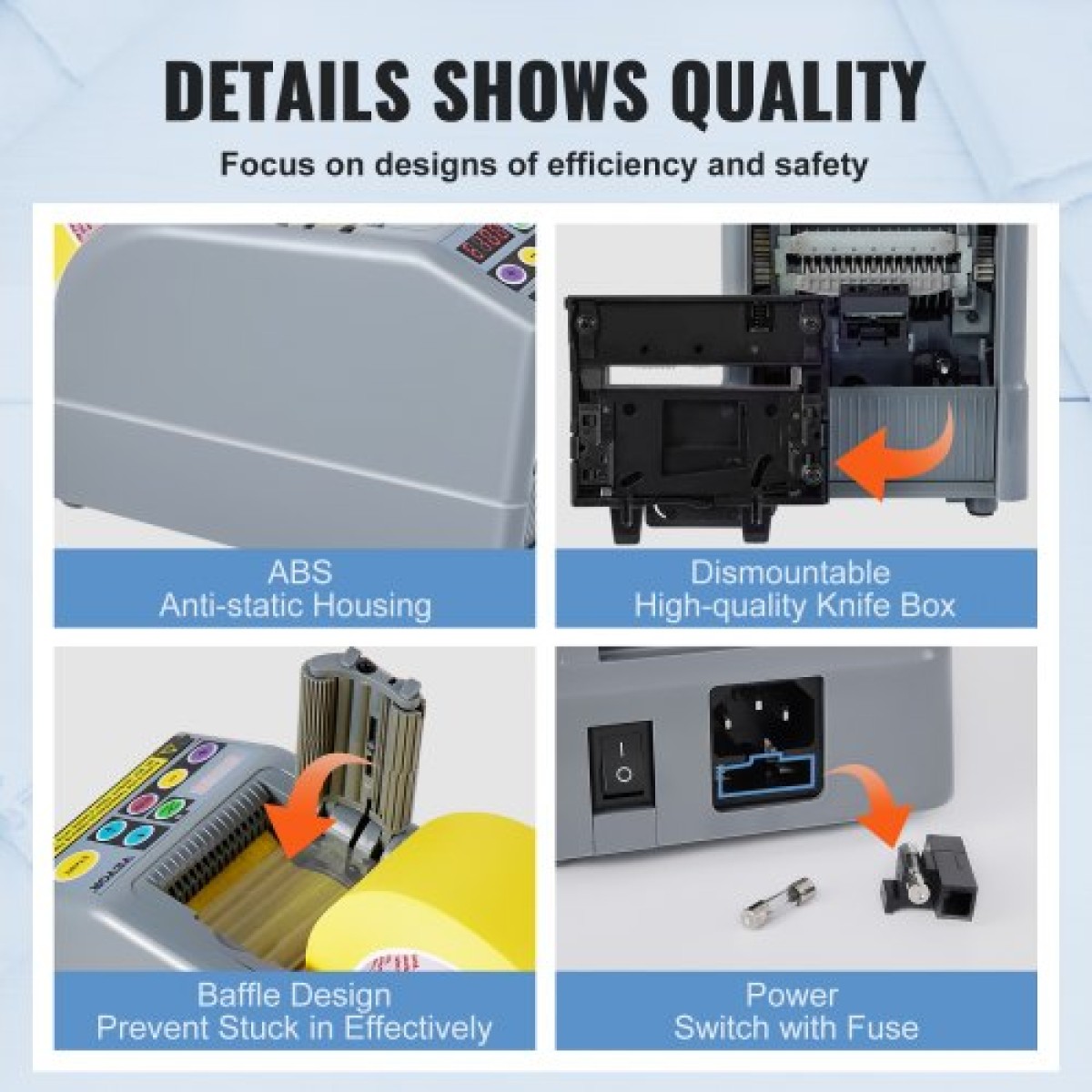 VEVOR Zcut-9 Automatic Tape Dispenser Adhesive Electric Tape Cutter Machine Packaging Tape Machine 6-60mm Tape Width