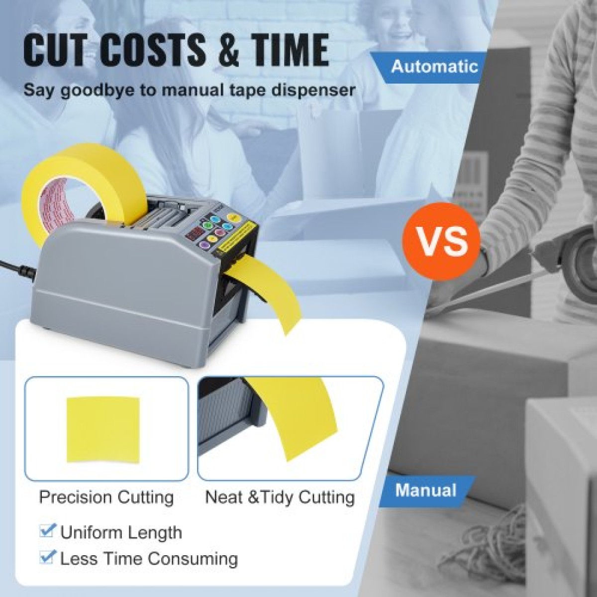 VEVOR Zcut-9 Automatic Tape Dispenser Adhesive Electric Tape Cutter Machine Packaging Tape Machine 6-60mm Tape Width