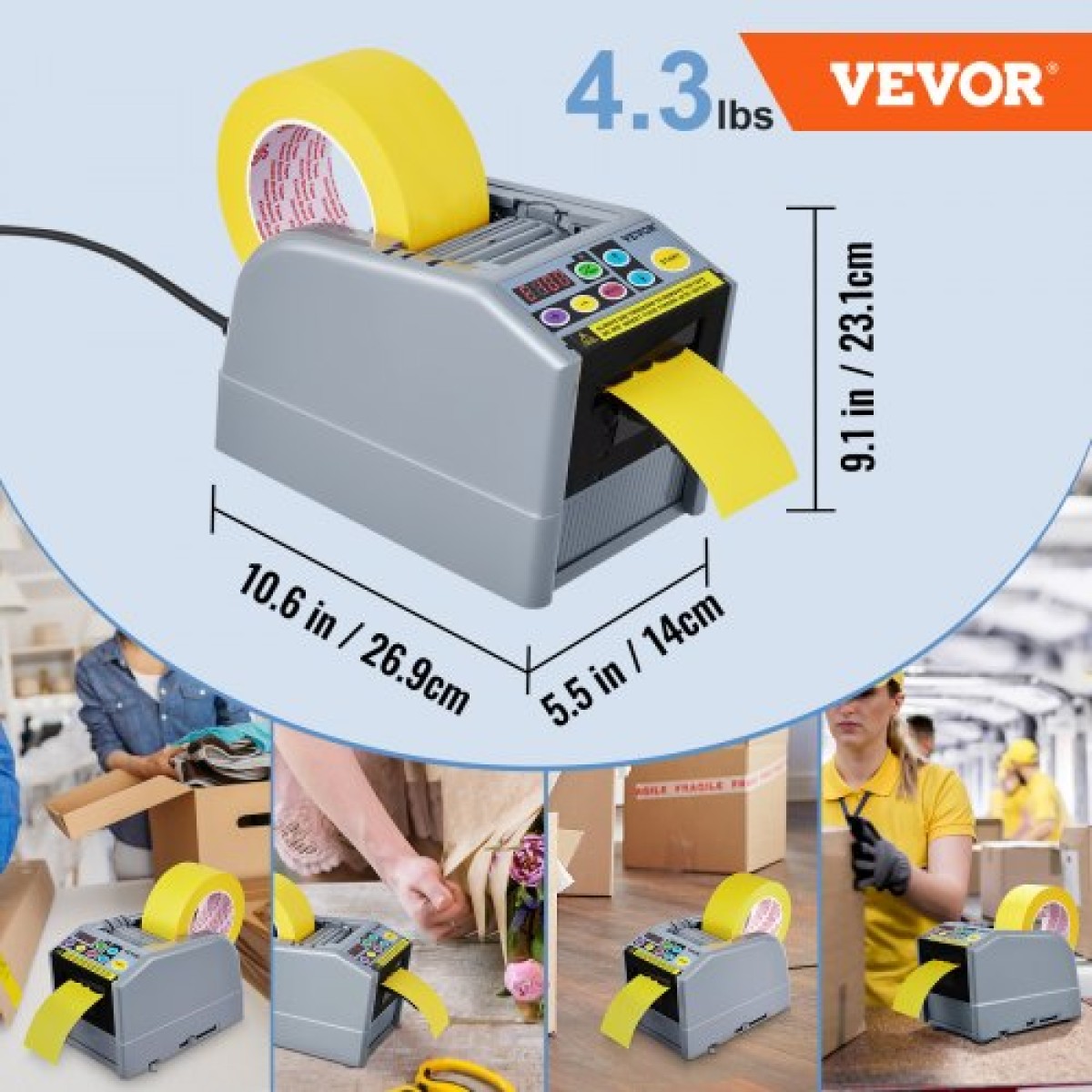 VEVOR Zcut-9 Automatic Tape Dispenser Adhesive Electric Tape Cutter Machine Packaging Tape Machine 6-60mm Tape Width