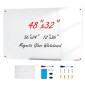 Λευκός πίνακας VEVOR Magnetic Glass, Dry Erase Board 1200 x 800 mm, Επιτοίχιος μεγάλος λευκός γυάλινος πίνακας χωρίς πλαίσιο, με δίσκο μαρκαδόρου, γόμα και 2 μαρκαδόρους, λευκό