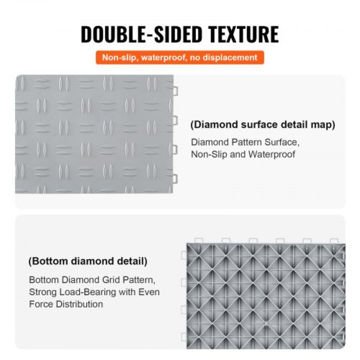 VEVOR Πλακάκια γκαράζ Interlocking, 12 x 12 x 0,53 ιντσών 50 Pack Πλακάκια δαπέδου γκαράζ, αντιολισθητικά πλακάκια δαπέδου γκαράζ διπλής όψης, για γκαράζ, υπόγεια, επισκευαστήρια, ασήμι