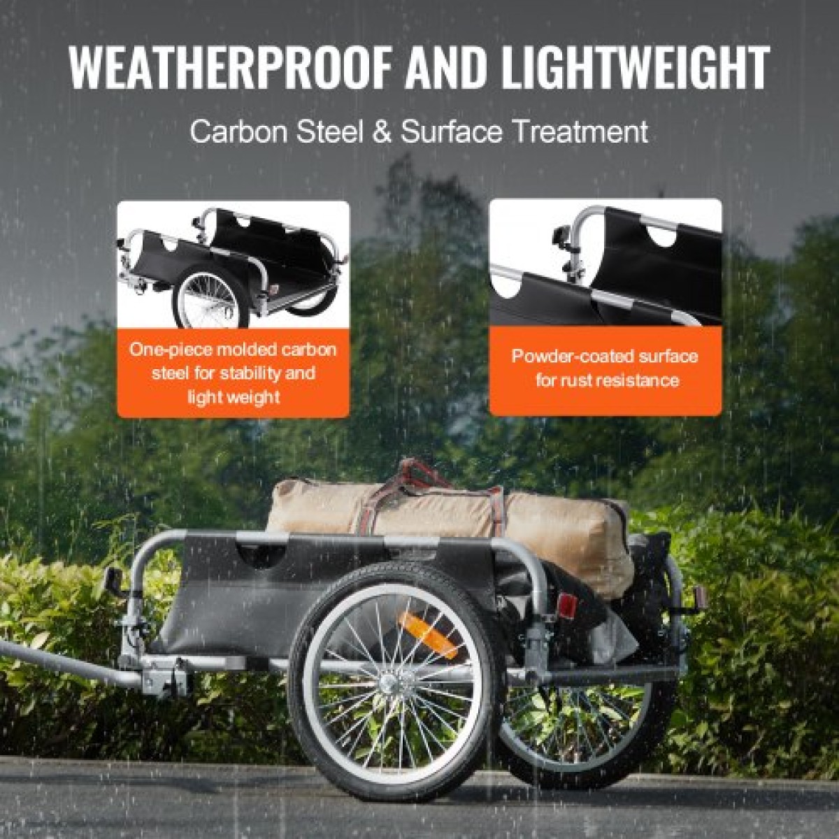 VEVOR Bike Cargo Trailer, χωρητικότητα 100 lbs, βαρέως τύπου καρότσι ποδηλάτου, αναδιπλούμενο συμπαγές χώρο αποθήκευσης & γρήγορη απελευθέρωση με γενικό κοτσαδόρο, τροχοί 16", ασφαλείς ανακλαστήρες, χωράει σε τροχούς ποδηλάτου 22"-28"