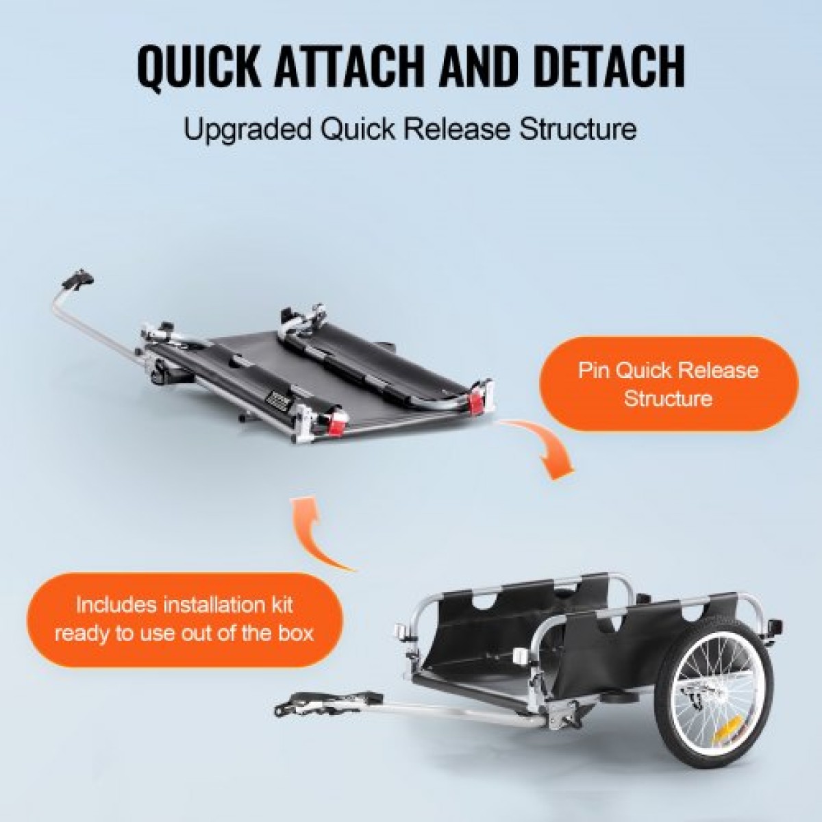 VEVOR Bike Cargo Trailer, χωρητικότητα 100 lbs, βαρέως τύπου καρότσι ποδηλάτου, αναδιπλούμενο συμπαγές χώρο αποθήκευσης & γρήγορη απελευθέρωση με γενικό κοτσαδόρο, τροχοί 16", ασφαλείς ανακλαστήρες, χωράει σε τροχούς ποδηλάτου 22"-28"