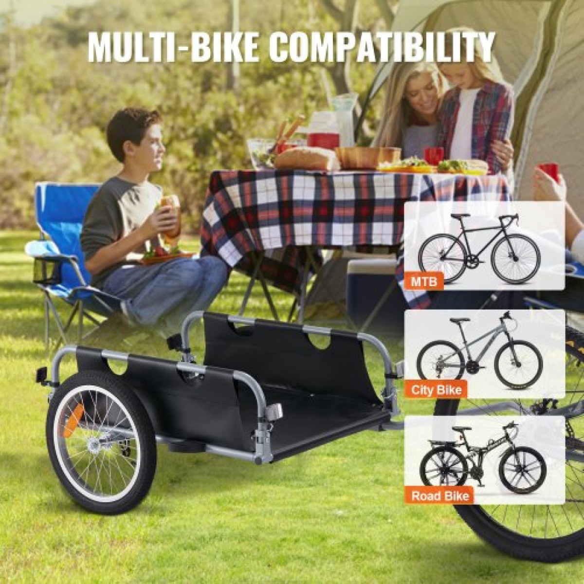 VEVOR Bike Cargo Trailer, χωρητικότητα 100 lbs, βαρέως τύπου καρότσι ποδηλάτου, αναδιπλούμενο συμπαγές χώρο αποθήκευσης & γρήγορη απελευθέρωση με γενικό κοτσαδόρο, τροχοί 16", ασφαλείς ανακλαστήρες, χωράει σε τροχούς ποδηλάτου 22"-28"