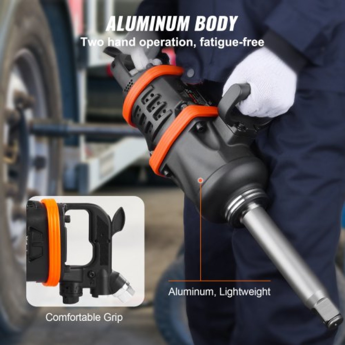 VEVOR 2,5 cm Αεροκλειδί κρούσης, Έως 7016,37 N·m Beast Reverse Torque Output Pneumatic Impact Gun w/ 20cm Extended Anvil για επισκευές και συντήρηση μηχανημάτων βαρέως τύπου / Ημιφορτηγού / Λεωφορείου