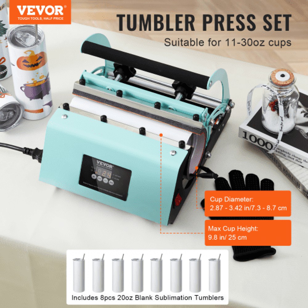 VEVOR Tumbler Heat Press Machine Tumbler Press Set with 8 Sublimation Tumblers