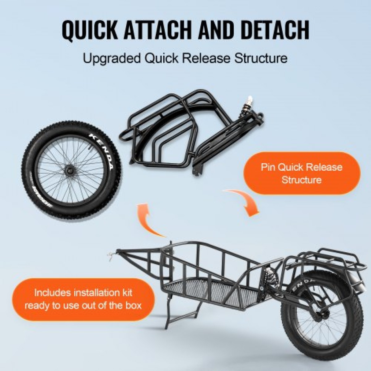 VEVOR Bike Cargo Trailer, χωρητικότητα 70 lbs, βαρέως τύπου καρότσι ποδηλάτου, συμπαγής αποθήκευση & δομή γρήγορης απελευθέρωσης με γενικό κοτσαδόρο, τροχοί 20", ταιριάζει στους περισσότερους τροχούς ποδηλάτου, πλαίσιο από ανθρακούχο χάλυβα