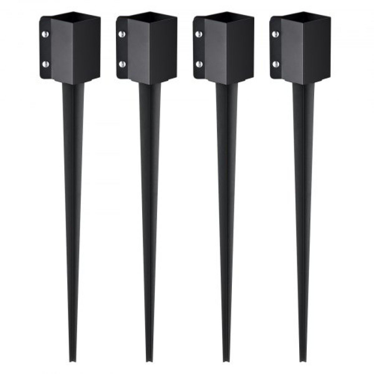 VEVOR Fence Post Anchor Ground Spike, 4 πακέτο 36 x 4 x 4 ίντσες εξωτερική διάμετρος (εσωτερική διάμετρος 3,5 x 3,5 ίντσες), μεταλλική μαύρη σκόνη με επίστρωση πάσσαλου, για κιγκλίδωμα κήπου κατάστρωμα γραμματοκιβωτίου