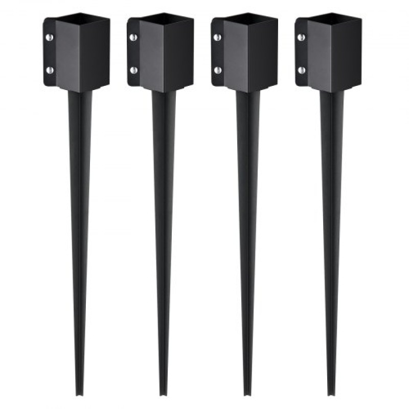VEVOR Fence Post Anchor Ground Spike, 4 πακέτο 36 x 4 x 4 ίντσες εξωτερική διάμετρος (εσωτερική διάμετρος 3,5 x 3,5 ίντσες), μεταλλική μαύρη σκόνη με επίστρωση πάσσαλου, για κιγκλίδωμα κήπου κατάστρωμα γραμματοκιβωτίου