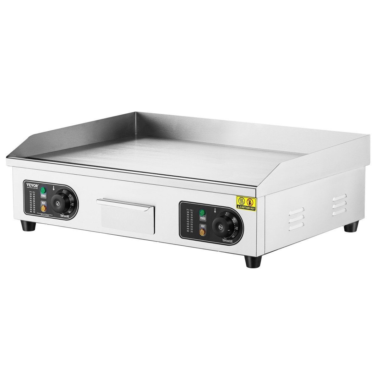 Εμπορική ηλεκτρική σχάρα VEVOR, 655 x 400 mm, 4000W, Ρυθμιζόμενος έλεγχος θερμοκρασίας 50-300°C, Επίπεδη ψησταριά από ανοξείδωτο ατσάλι με 2 σπάτουλες, 2 βούρτσες και 4 μαξιλαράκια ποδιών, για μπριζόλα (ΧΩΡΙΣ ΒΙΣΜΑ)