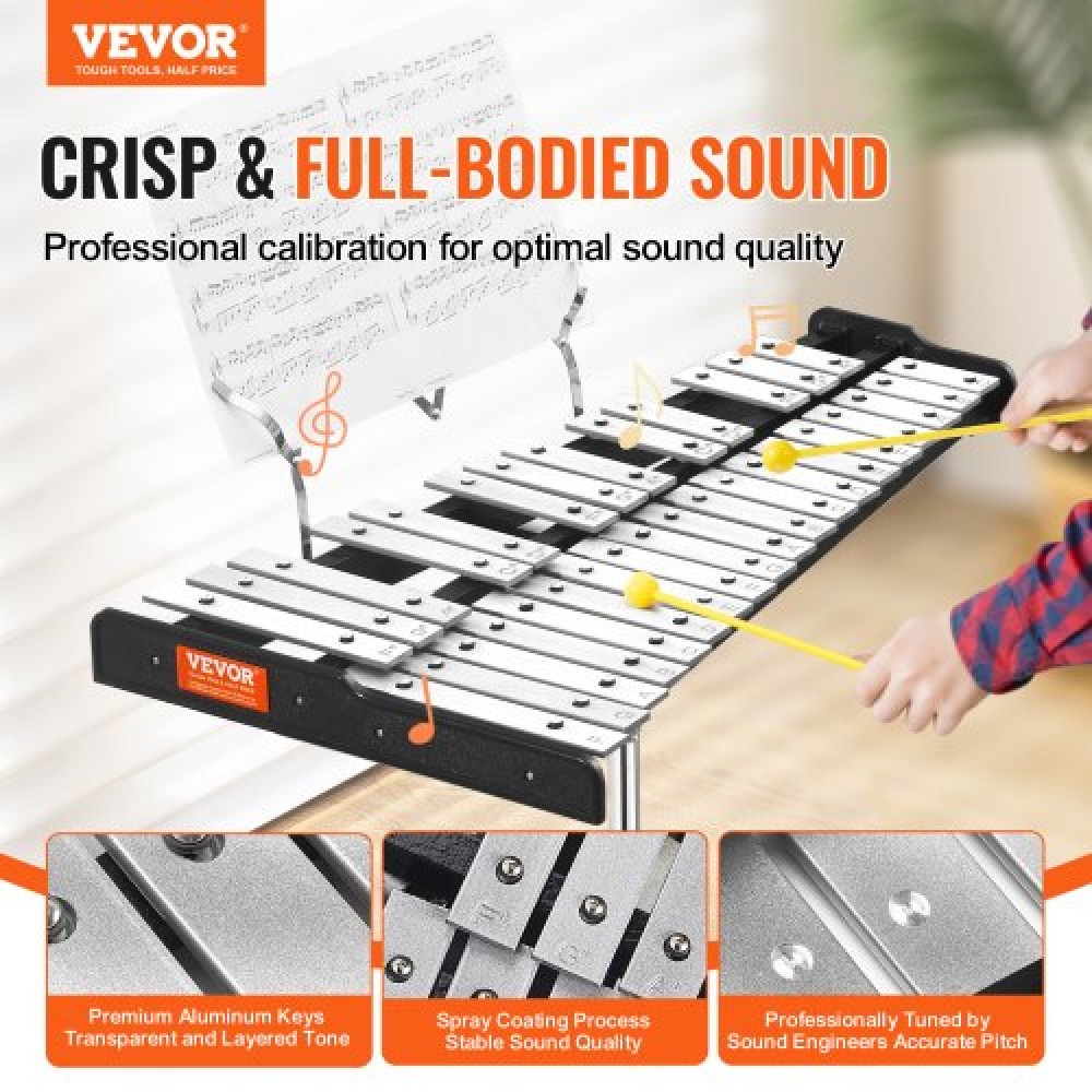 VEVOR 32 Note Glockenspiel Κιτ καμπάνας ξυλόφωνου, επαγγελματικό σετ οργάνων κρουστών με σφύλες, ντραμς, βάση μουσικής, ρυθμιζόμενη βάση και τσάντα μεταφοράς για μαθητές και ενήλικες