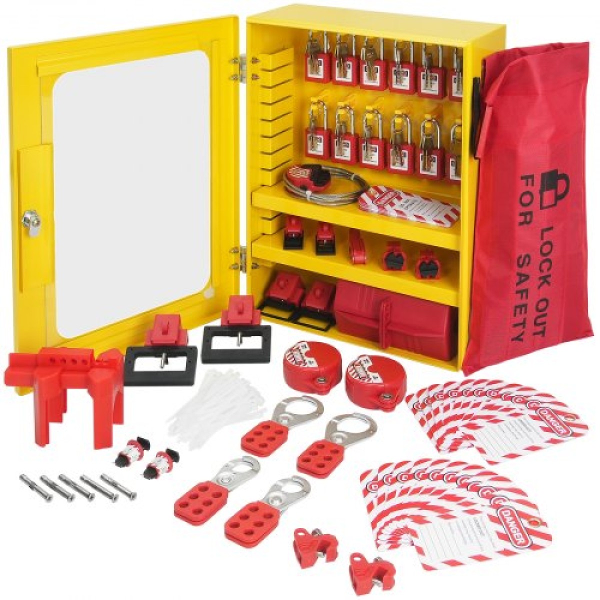 VEVOR Electrical Lockout Tagout Kit, 59 PCS Safety Lockout Σταθμός Tagout με λουκέτα, βύσματα, ετικέτες, δέσιμο, κλείδωμα βύσματος, κλείδωμα διακόπτη, κλείδωμα βαλβίδων, κλείδωμα καλωδίου, τσάντα κλειδώματος, κουτί