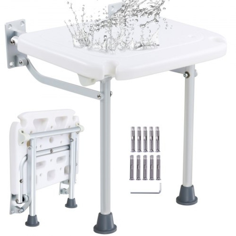 VEVOR Folding PE Shower Seat 15.7'' x 14.8'' Wall Mounted Shower Bench 500 lbs