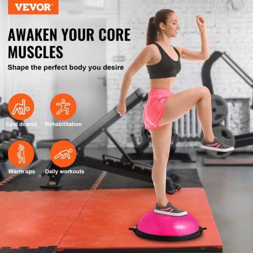 VEVOR Half Exercise Ball Trainer, 26 ιντσών Balance Ball Trainer, 1500lbs Capacity Stability Ball, Yoga Ball with Resistance Bands & Foot Pump, Strength Fitness Ball for Home Gym Workout Full Body, Ροζ