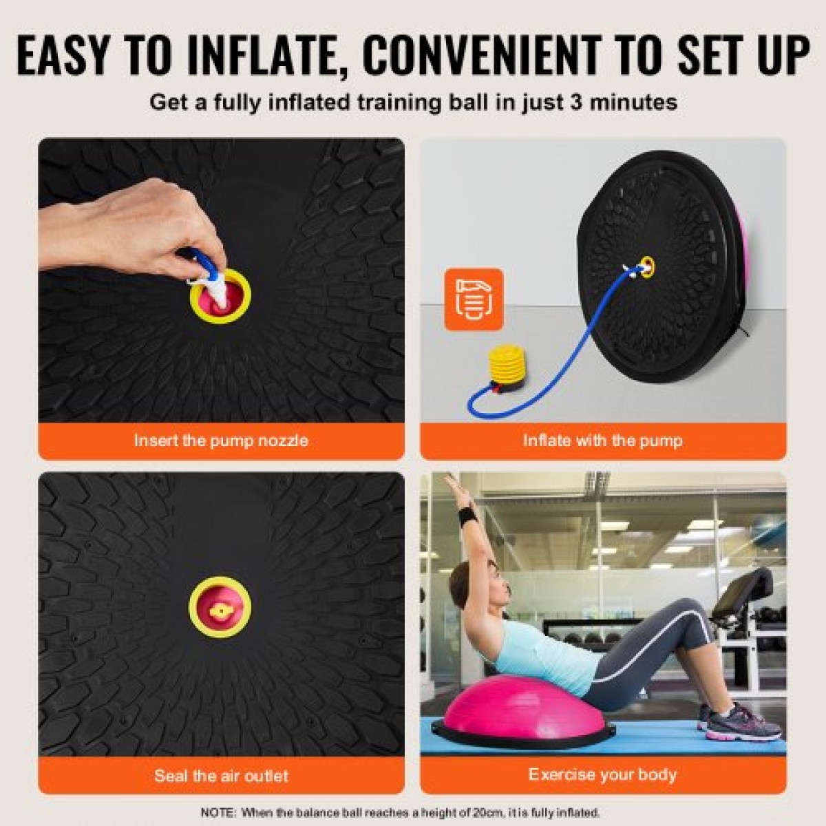 VEVOR Half Exercise Ball Trainer, 26 ιντσών Balance Ball Trainer, 1500lbs Capacity Stability Ball, Yoga Ball with Resistance Bands & Foot Pump, Strength Fitness Ball for Home Gym Workout Full Body, Ροζ