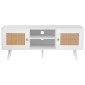Βάση τηλεόρασης VEVOR Rattan, Ντουλάπι τηλεόρασης Boho για τηλεόραση 55 ιντσών, μοντέρνα βάση τηλεόρασης Mid Century, Κονσόλα τηλεόρασης Rattan με ρυθμιζόμενα ράφια για το σαλόνι, Media Room, Λευκό