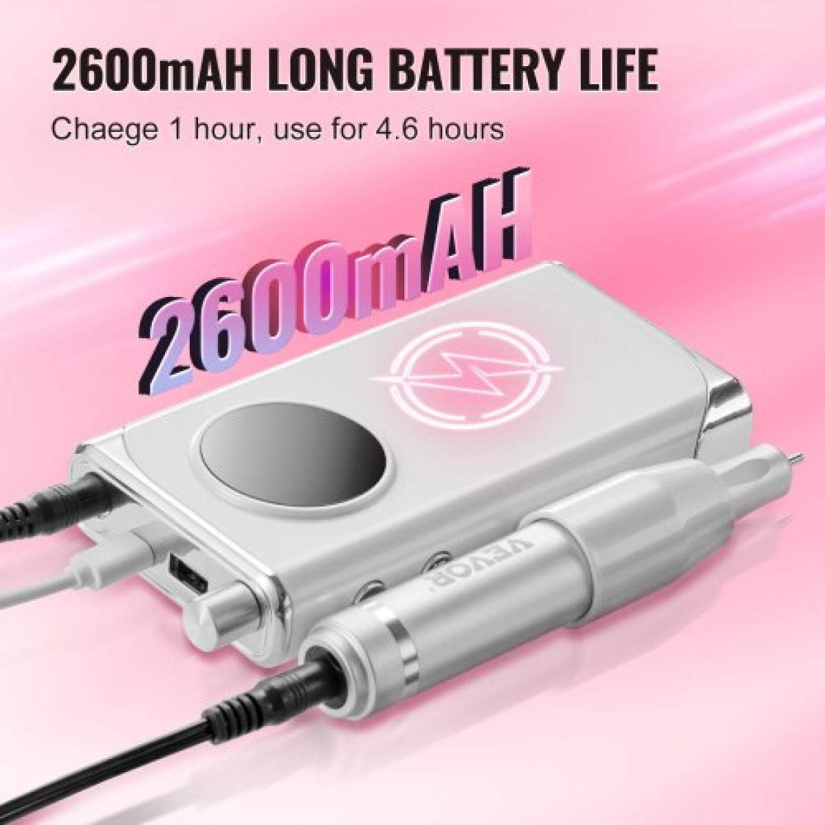 Ηλεκτρικό επαναφορτιζόμενο τρυπάνι νυχιών VEVOR, φορητό μηχάνημα λίμας με μπαταρία 40.000 RPM, Εργαλείο ακρυλικού τζελ με οθόνη LCD με 6 μπιτ και 50 τεμάχια λείανσης για μανικιούρ πεντικιούρ Carve Polish
