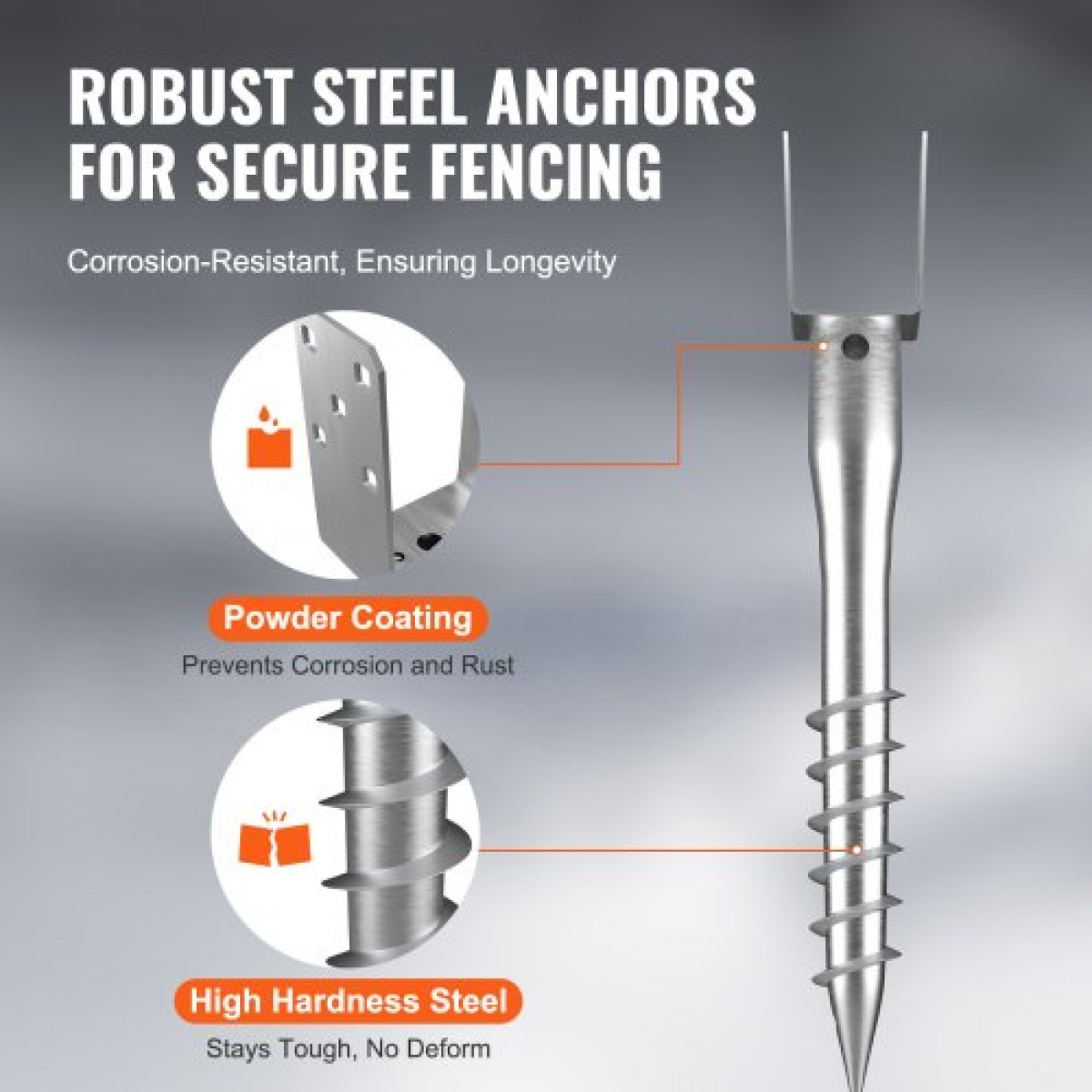 VEVOR No Dig Ground Anchor, 1 Pack 3,94 x 2,76 x 27,56 in DIY Screw in Post Stake, Περιλαμβάνει 6 Lag Bots & Rebar, U-Shape Heavy Duty Steel Stand, Ιδανική για στύλους γραμματοκιβωτίου και στύλους φράχτη