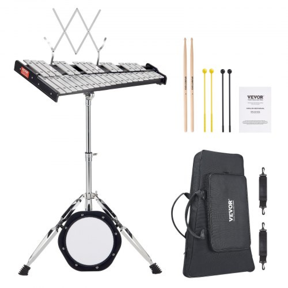 VEVOR 32 Note Glockenspiel Κιτ κουδουνιών ξυλόφωνου, επαγγελματικό σετ οργάνων κρουστών με σφύλες, ξυλάκια τυμπάνων, βάση μουσικής, 203 mm / 8" Μαξιλάρι εξάσκησης, ρυθμιζόμενη βάση και τσάντα μεταφοράς για μαθητές και ενήλικες