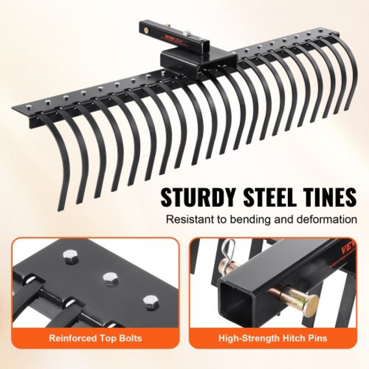 VEVOR Tow Behind Rake, 60" Tow Dethatcher με 21 Steel Coil Tines, Lawn Dethatcher Rake προσαρμόζεται σε γραμμές εργαλείων 48" ή 60" και συστήματα ανάρτησης 3 σημείων, για φύλλα, πευκοβελόνες και γρασίδι