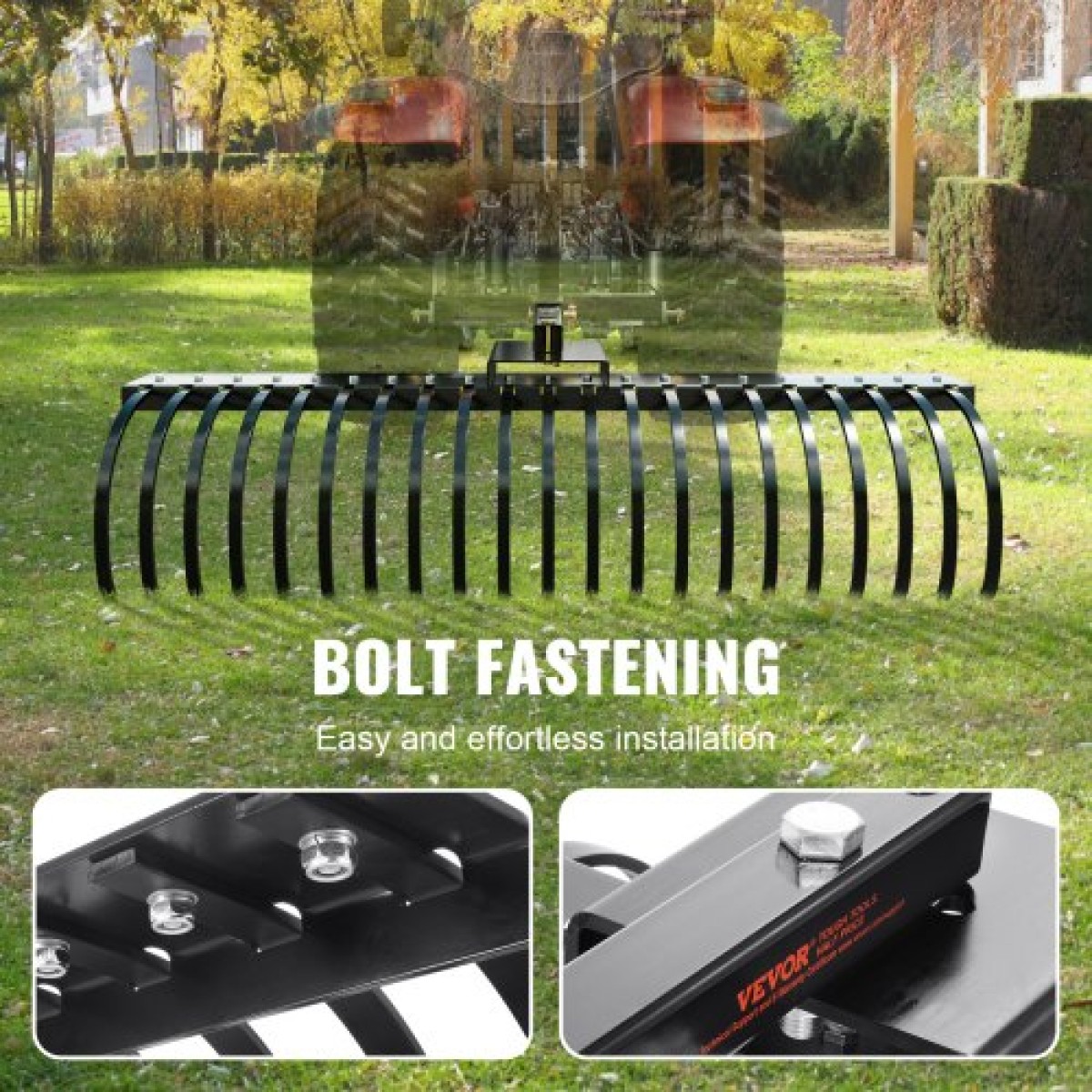 VEVOR Tow Behind Rake, 60" Tow Dethatcher με 21 Steel Coil Tines, Lawn Dethatcher Rake προσαρμόζεται σε γραμμές εργαλείων 48" ή 60" και συστήματα ανάρτησης 3 σημείων, για φύλλα, πευκοβελόνες και γρασίδι