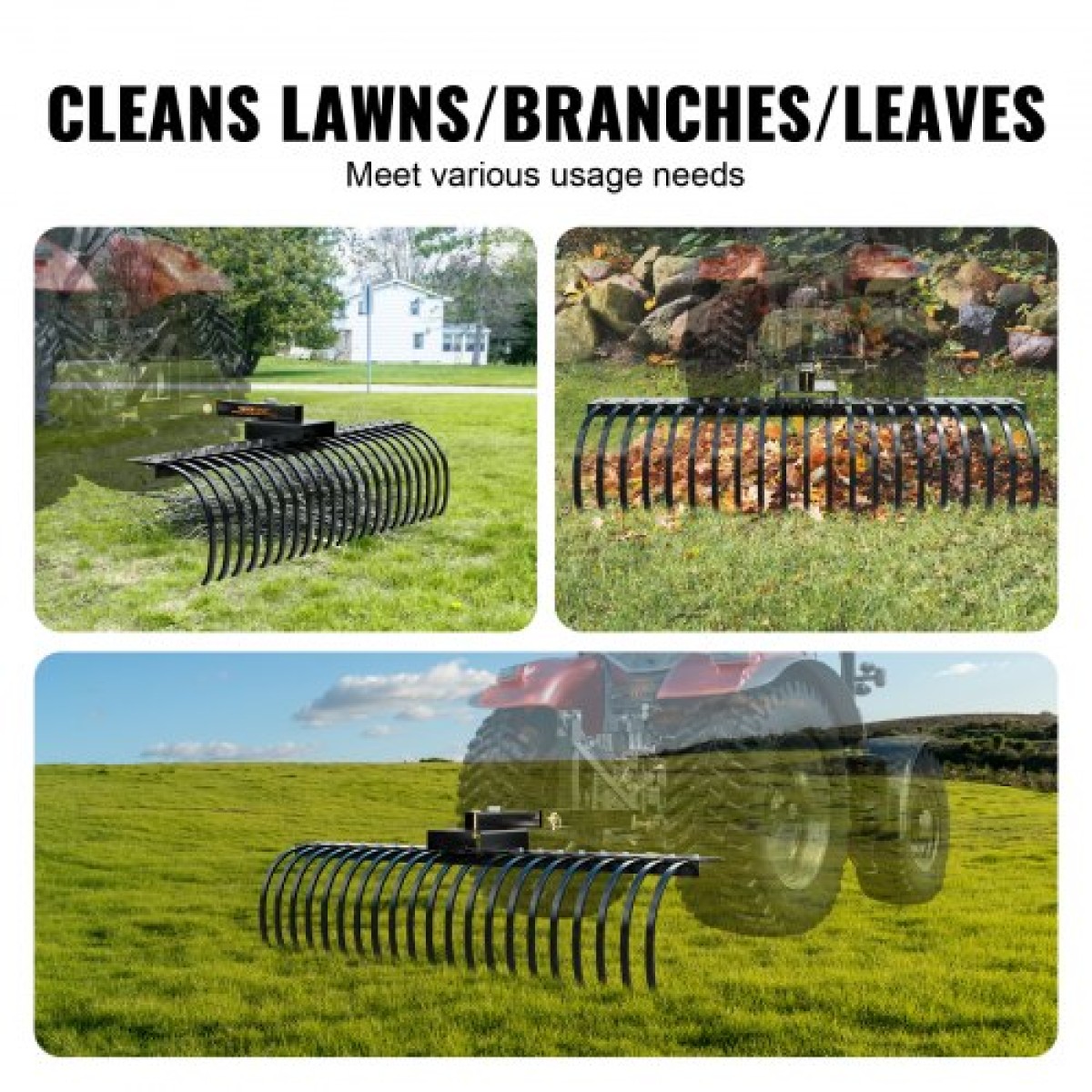 VEVOR Tow Behind Rake, 60" Tow Dethatcher με 21 Steel Coil Tines, Lawn Dethatcher Rake προσαρμόζεται σε γραμμές εργαλείων 48" ή 60" και συστήματα ανάρτησης 3 σημείων, για φύλλα, πευκοβελόνες και γρασίδι