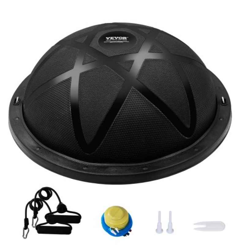 VEVOR Half Exercise Ball Trainer, 23 ιντσών Balance Ball Trainer, 660 lbs Capacity Stability Ball, Yoga Ball with Resistance Bands and Pump, Strength Fitness Ball for Home Gym, Full Body Workouts, Μαύρο