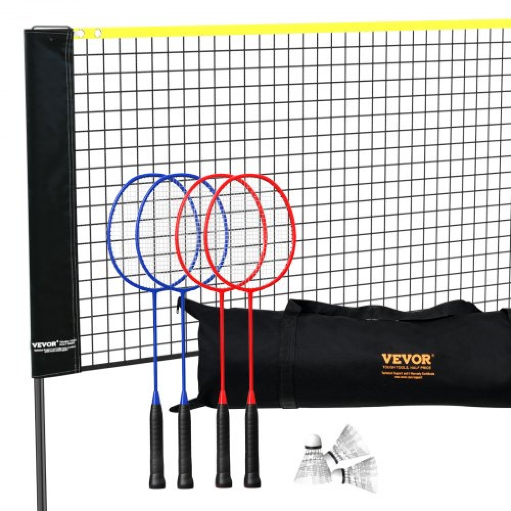 VEVOR Badminton Net, Height Adjustable Volleyball Net, 20ft Wide Foldable Pickleball Net, Portable Tennis Net Set with Poles, Stand, Bag, Rackets, Nylon Shuttlecocks, Kid Backyard Indoor Outdoor Use