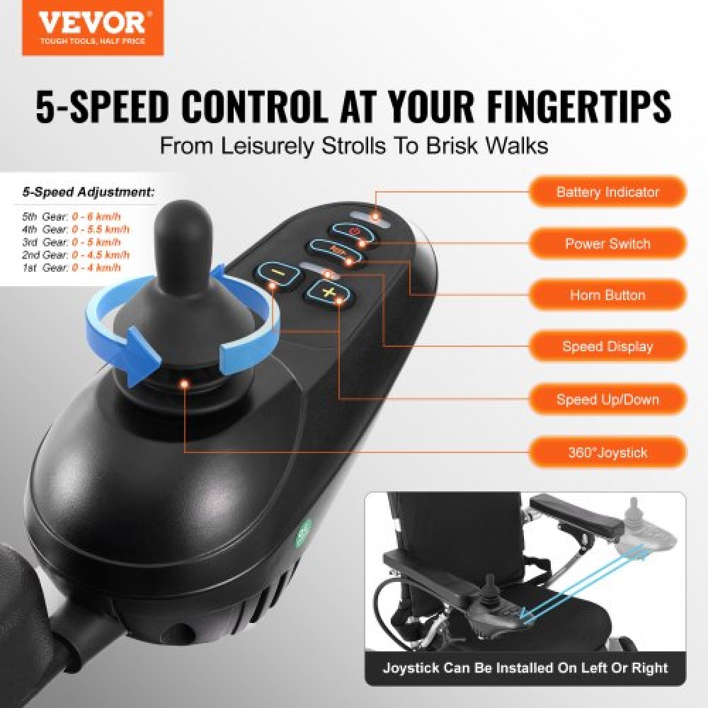 VEVOR Foldable Electric Wheelchair Motorized 300 lbs Adjustable Backrest 20 in W