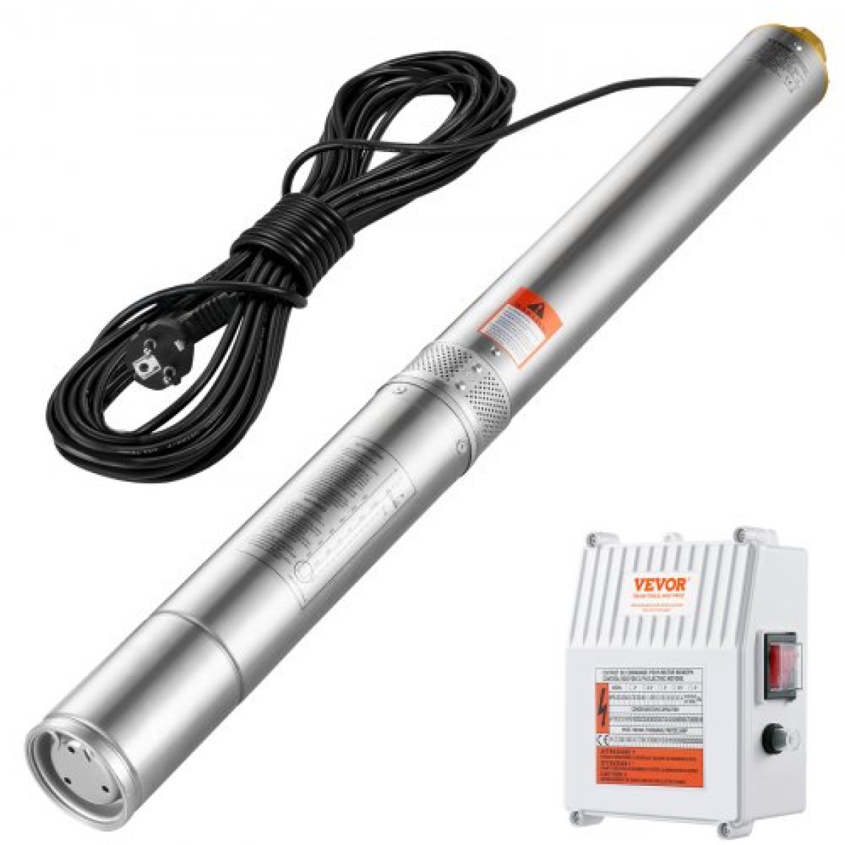 Υποβρύχια αντλία VEVOR Deep Well, 1500W 230V 60Hz, 9,8 m³/h 108 m Head, με καλώδιο 19,4 m & εξωτερικό κιβώτιο ελέγχου, Αντλίες νερού από ανοξείδωτο χάλυβα για βιομηχανική, άρδευση και οικιακή χρήση, IP68 αδιάβροχη