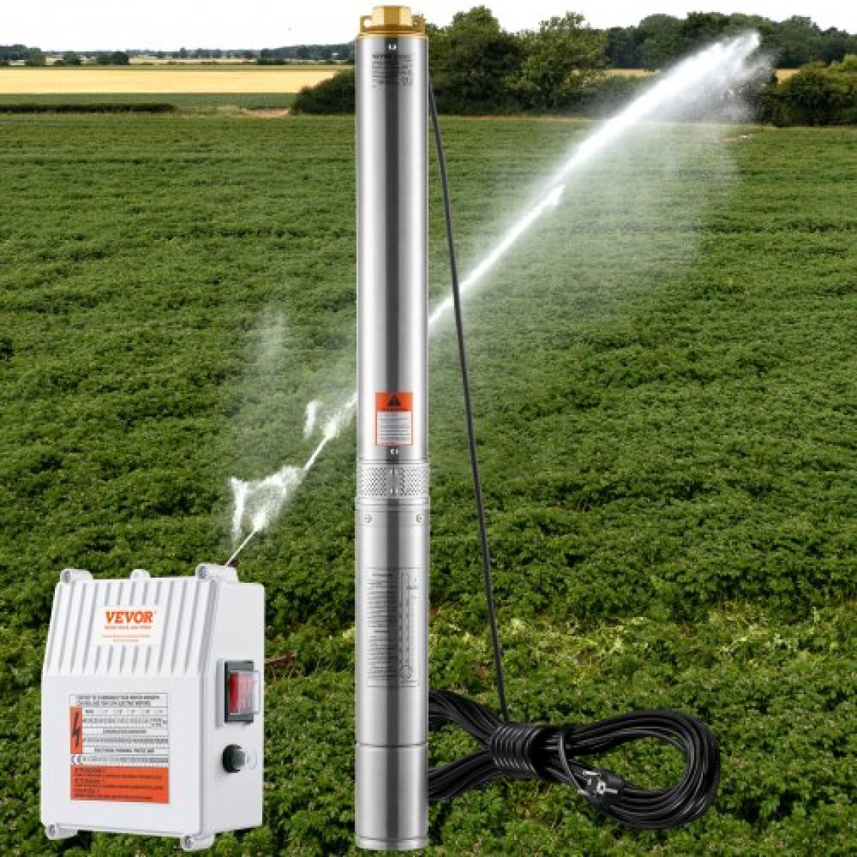 Υποβρύχια αντλία VEVOR Deep Well, 1500W 230V 60Hz, 9,8 m³/h 108 m Head, με καλώδιο 19,4 m & εξωτερικό κιβώτιο ελέγχου, Αντλίες νερού από ανοξείδωτο χάλυβα για βιομηχανική, άρδευση και οικιακή χρήση, IP68 αδιάβροχη