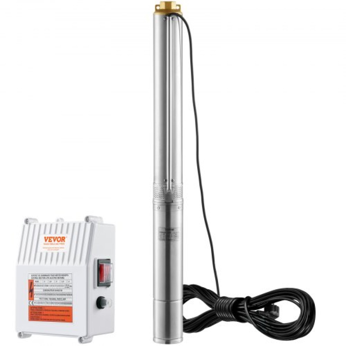 Υποβρύχια αντλία VEVOR Deep Well, 1500W 230V 60Hz, 9,8 m³/h 108 m Head, με καλώδιο 19,4 m & εξωτερικό κιβώτιο ελέγχου, Αντλίες νερού από ανοξείδωτο χάλυβα για βιομηχανική, άρδευση και οικιακή χρήση, IP68 αδιάβροχη