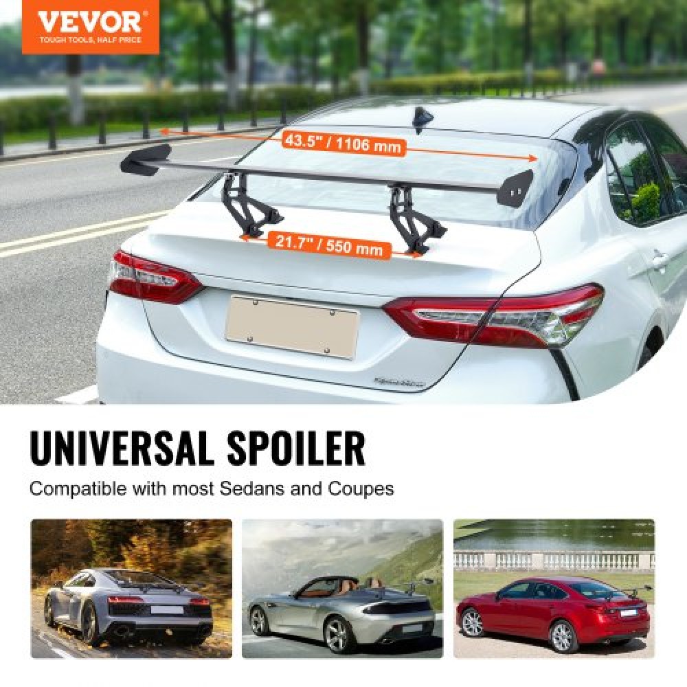 VEVOR Universal Rear Spoiler GT Style Adjustable Trunk Wing Car Racing 43,3"/110 cm