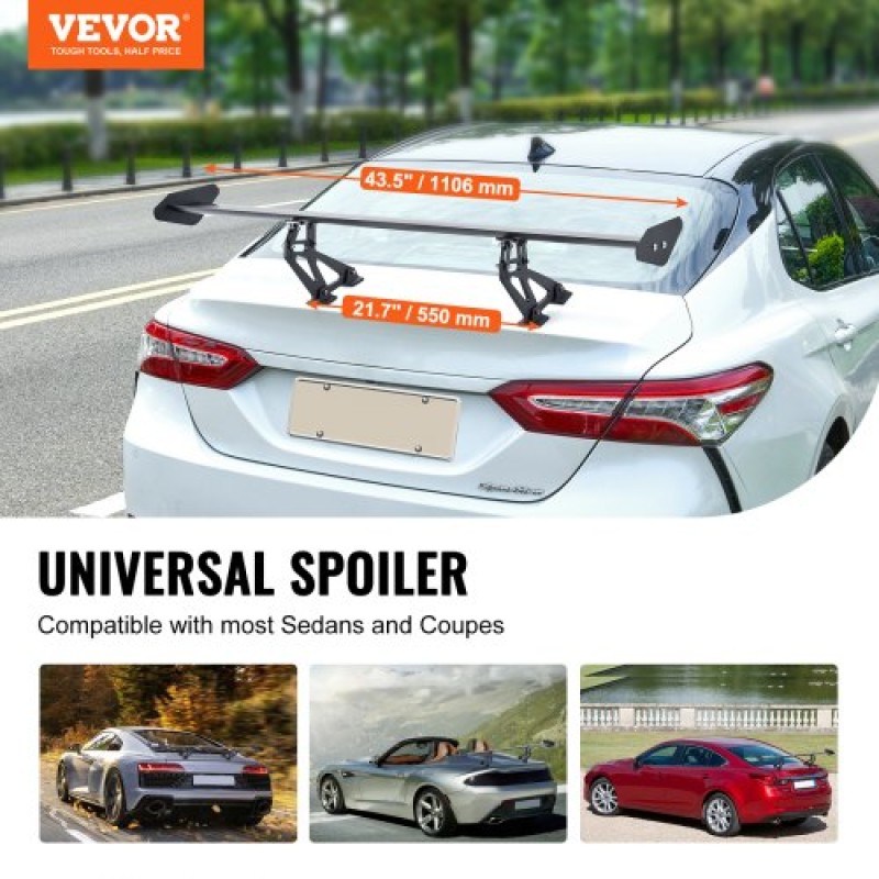 VEVOR Universal Rear Spoiler GT Style Adjustable Trunk Wing Car Racing 43,3"/110 cm