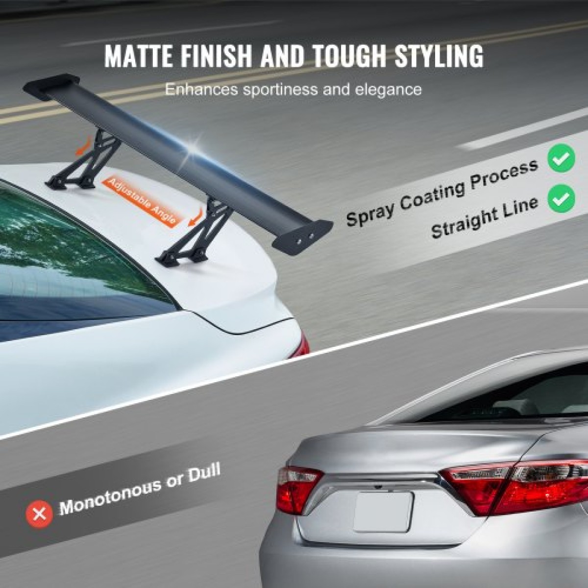 VEVOR Universal Rear Spoiler GT Style Adjustable Trunk Wing Car Racing 43,3"/110 cm