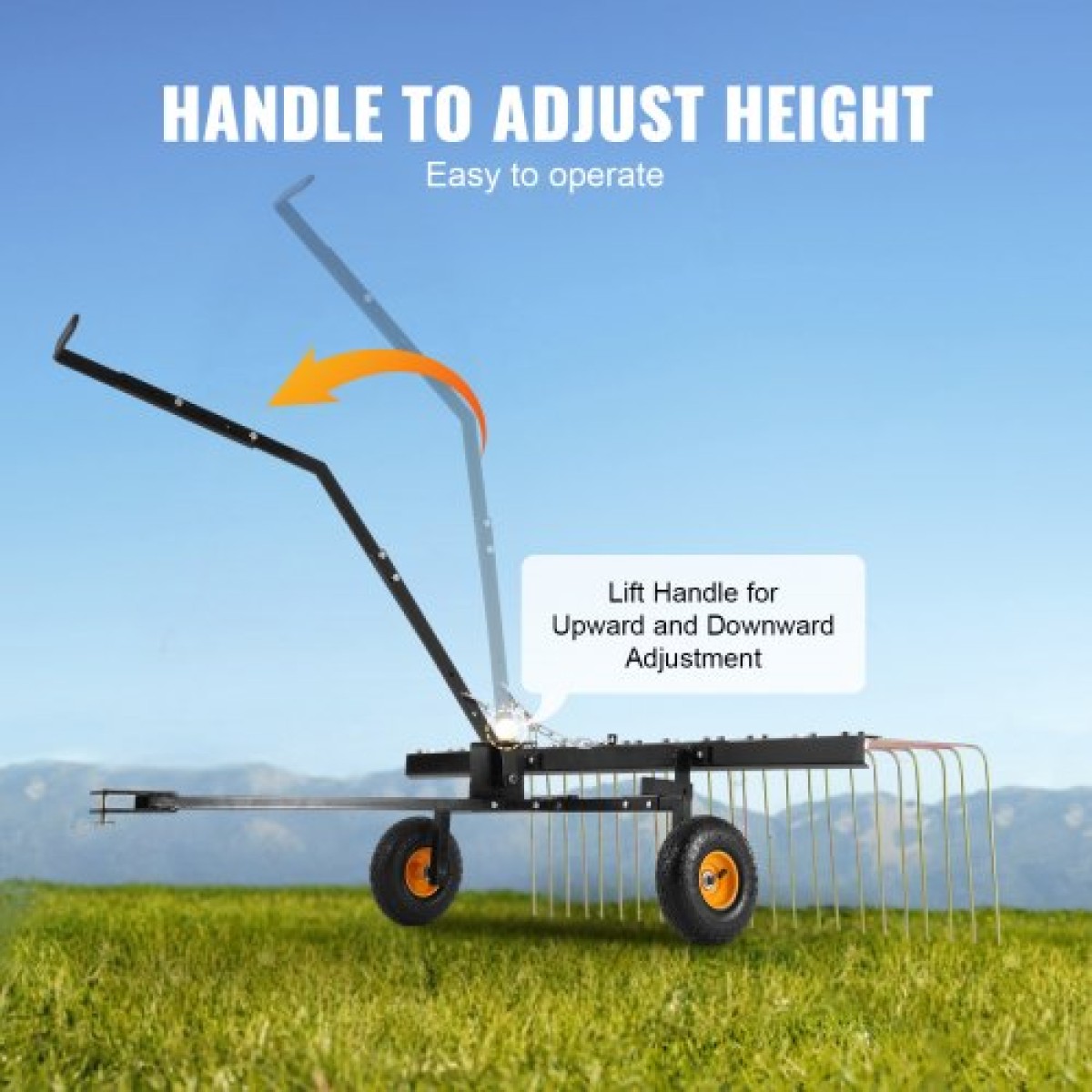 VEVOR Tow Behind Dethatcher, 60 ιντσών Row Dethatcher με 24 Steel Tines, Lawn Dethatcher Rake για ATV ή Mower, Tow Behind Lawn Rake με λαβή ανύψωσης για φύλλα, πευκοβελόνες και γρασίδι