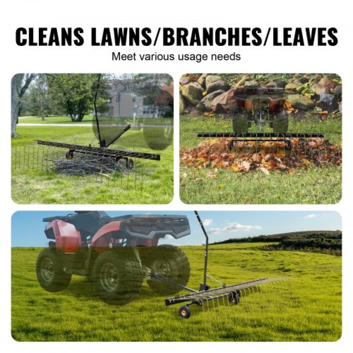VEVOR Tow Behind Dethatcher, 60 ιντσών Row Dethatcher με 24 Steel Tines, Lawn Dethatcher Rake για ATV ή Mower, Tow Behind Lawn Rake με λαβή ανύψωσης για φύλλα, πευκοβελόνες και γρασίδι