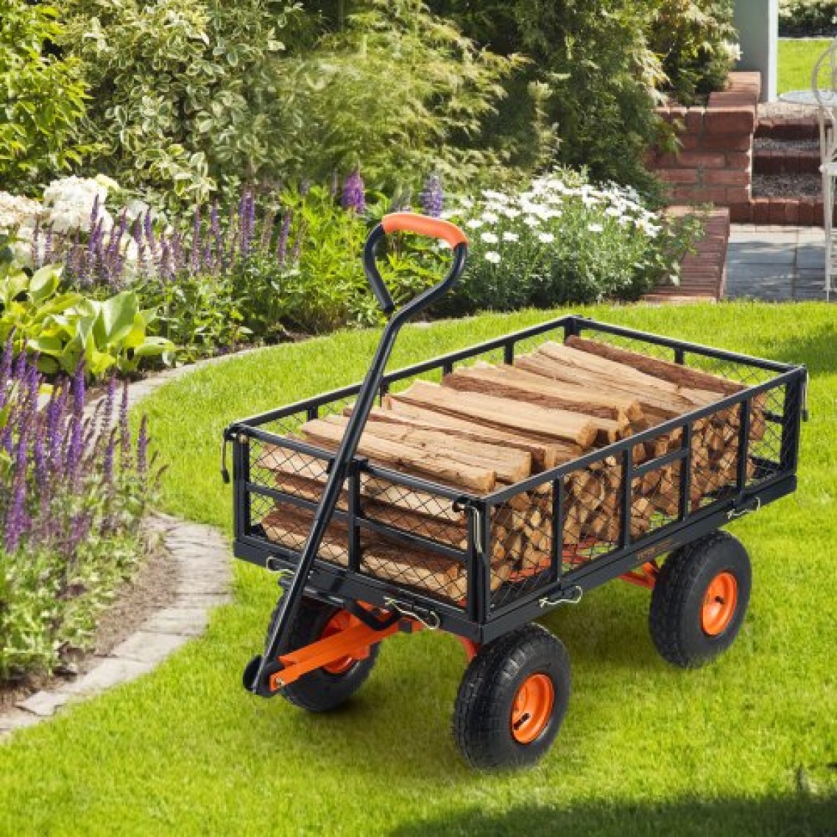 VEVOR Dump Cart, Metal Garden Dump Cart με εύκολο στη συναρμολόγηση πλαίσιο, Dump Wagon με 2-σε-1 Convertible Handle, Utility Wheelbarrow Χωρητικότητα 400 lbs, Ελαστικά 10 ιντσών