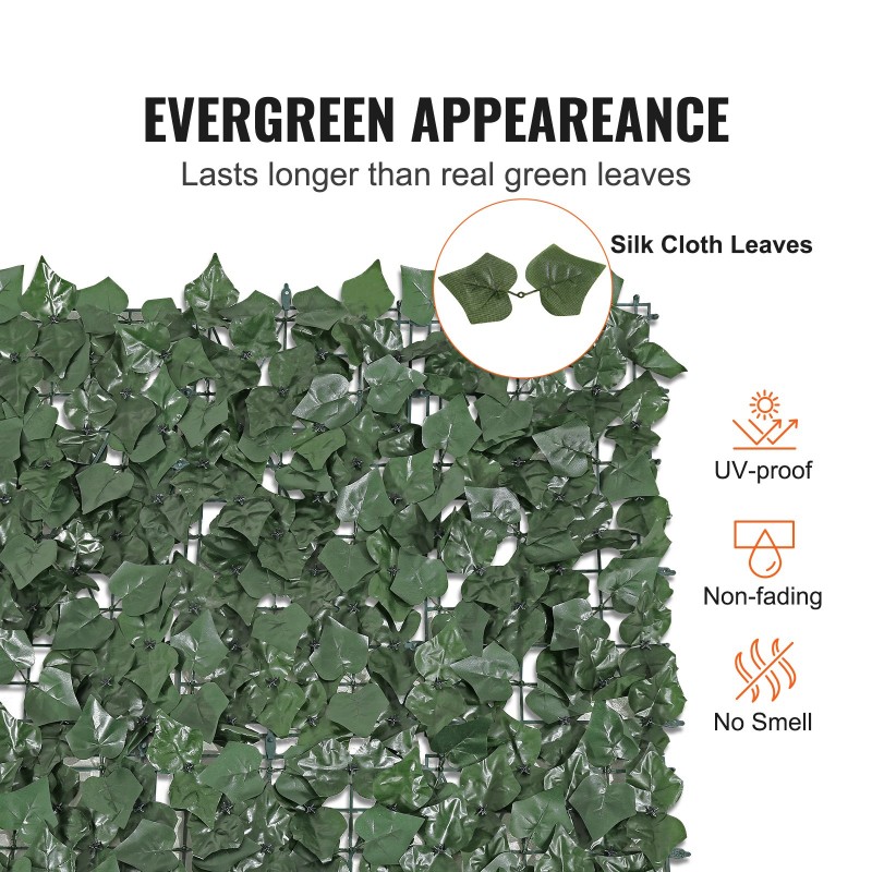 VEVOR Ivy Privacy Fence, 2440 x 1830 mm Τεχνητή πράσινη οθόνη τοίχου, Greenery Ivy Fence με ενισχυμένη άρθρωση, Faux Hedges Διακόσμηση αμπελόφυλλων για εξωτερικό κήπο, αυλή, μπαλκόνι, διακόσμηση βεράντας