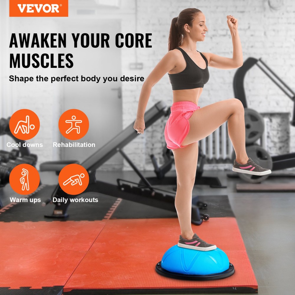 VEVOR Half Exercise Ball Trainer, 23 ιντσών Balance Ball Trainer, 660 lbs Capacity Stability Ball, Yoga Ball with Resistance Bands and Pump, Strength Fitness Ball for Home Gym, Full Body Workouts, Blue