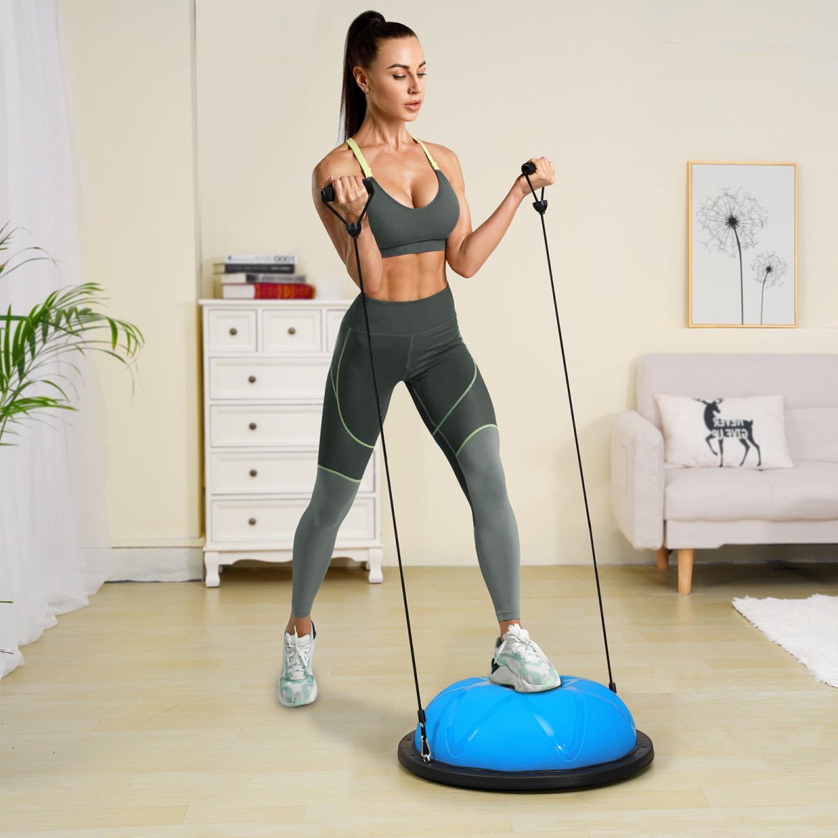 VEVOR Half Exercise Ball Trainer, 23 ιντσών Balance Ball Trainer, 660 lbs Capacity Stability Ball, Yoga Ball with Resistance Bands and Pump, Strength Fitness Ball for Home Gym, Full Body Workouts, Blue