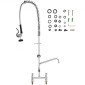 VEVOR Commercial Faucet with Pre-Rinse Sprayer, 44" Height, 8" Center, 12" Swing Spout, Deck Mount Kitchen Sink Faucet, Brass Constructed Device with Pull Down Spray, for 1/2/3 Compartment Sink