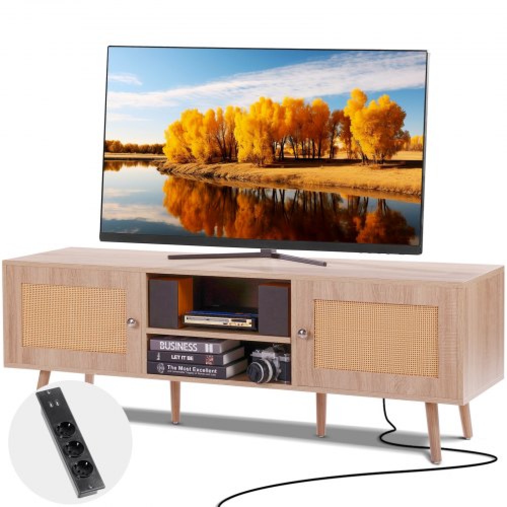 Βάση τηλεόρασης VEVOR Rattan για 65" (165,1 cm) Τηλεόραση Boho Βάση τηλεόρασης με ενσωματωμένη υποδοχή Oak