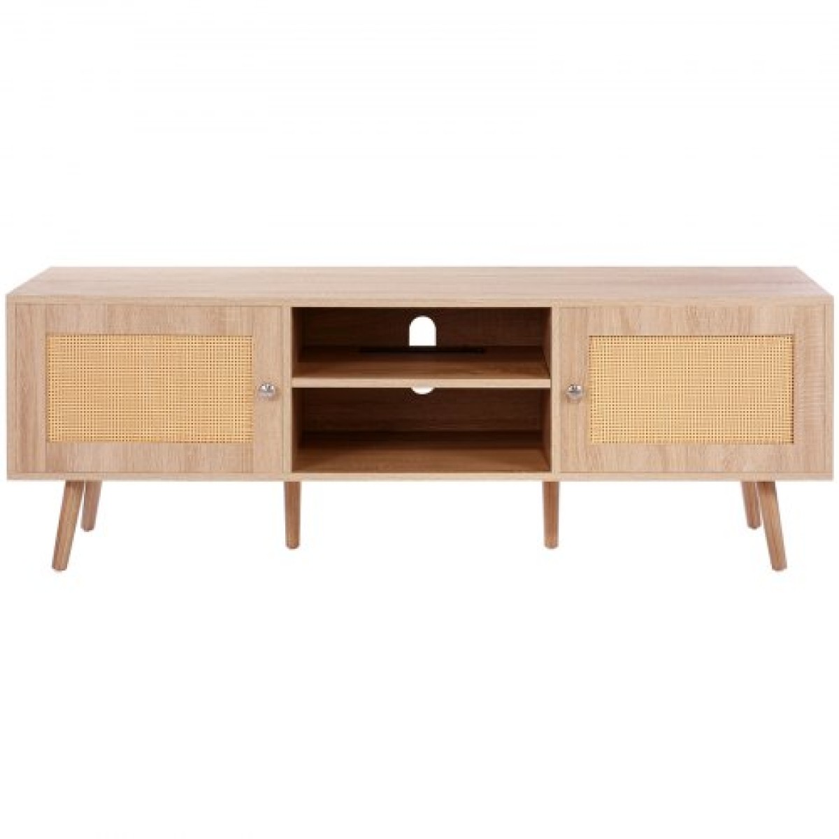 Βάση τηλεόρασης VEVOR Rattan για 65" (165,1 cm) Τηλεόραση Boho Βάση τηλεόρασης με ενσωματωμένη υποδοχή Oak