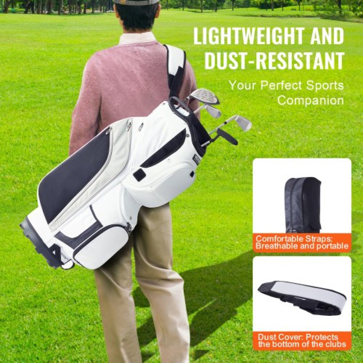 Τσάντα VEVOR Golf Cart with 14 Way Organizer Divider Top, Premium Nylon τσάντα 13 τσέπες, ανθεκτικές τσάντες γκολφ με λαβές & κάλυμμα σκόνης & αποσπώμενα λουριά για άνδρες και γυναίκες, λευκό χρώμα-μπλοκ