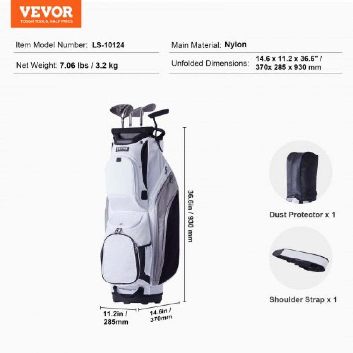 Τσάντα VEVOR Golf Cart with 14 Way Organizer Divider Top, Premium Nylon τσάντα 13 τσέπες, ανθεκτικές τσάντες γκολφ με λαβές & κάλυμμα σκόνης & αποσπώμενα λουριά για άνδρες και γυναίκες, λευκό χρώμα-μπλοκ