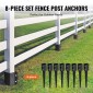 Ακίδα εδάφους άγκυρας VEVOR Fence Post, 8 Pack 24 x 4 x 4 ίντσες/61 x 10,2 x 10,2 cm Εξωτερική διάμετρος (εσωτερική διάμετρος 3,5 x 3,5 ίντσες/ 8,9 x 8,9 cm), μεταλλική μαύρη σκόνη με επίστρωση πάσσαλου, για κιγκλίδωμα κήπου