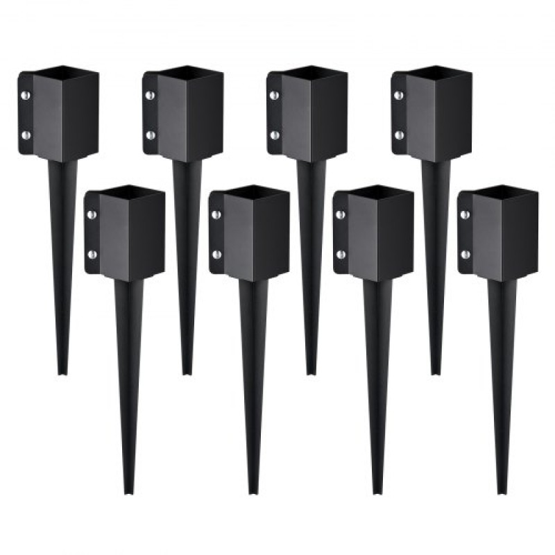 Ακίδα εδάφους άγκυρας VEVOR Fence Post, 8 Pack 24 x 4 x 4 ίντσες/61 x 10,2 x 10,2 cm Εξωτερική διάμετρος (εσωτερική διάμετρος 3,5 x 3,5 ίντσες/ 8,9 x 8,9 cm), μεταλλική μαύρη σκόνη με επίστρωση πάσσαλου, για κιγκλίδωμα κήπου