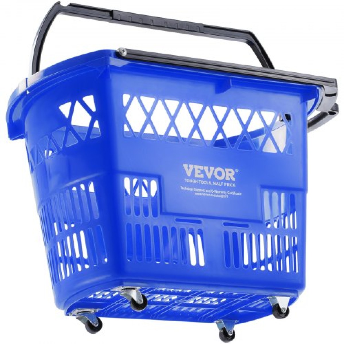 Καλάθια αγορών VEVOR, 6 ΤΕΜ, 39L Καρότσια αγορών με χερούλια, Πλαστικό κυλιόμενο καλάθι αγορών με ρόδες, μεγάλο φορητό σετ καλάθι αγορών για σούπερ μάρκετ, καταστήματα λιανικής, παντοπωλεία, μπλε
